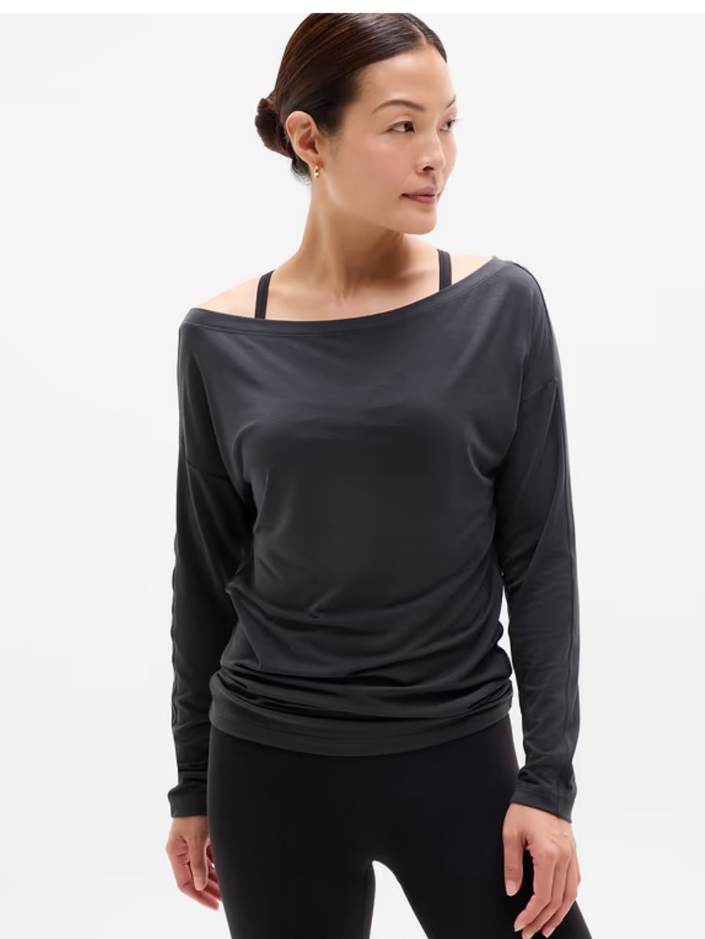 Athleta Move With Ease Off-Shoulder Long Sleeve Top — Black